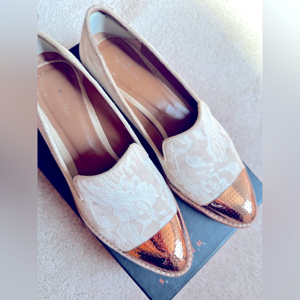 Rachel Roy Lace Loafers with rose gold cap toe sz 7